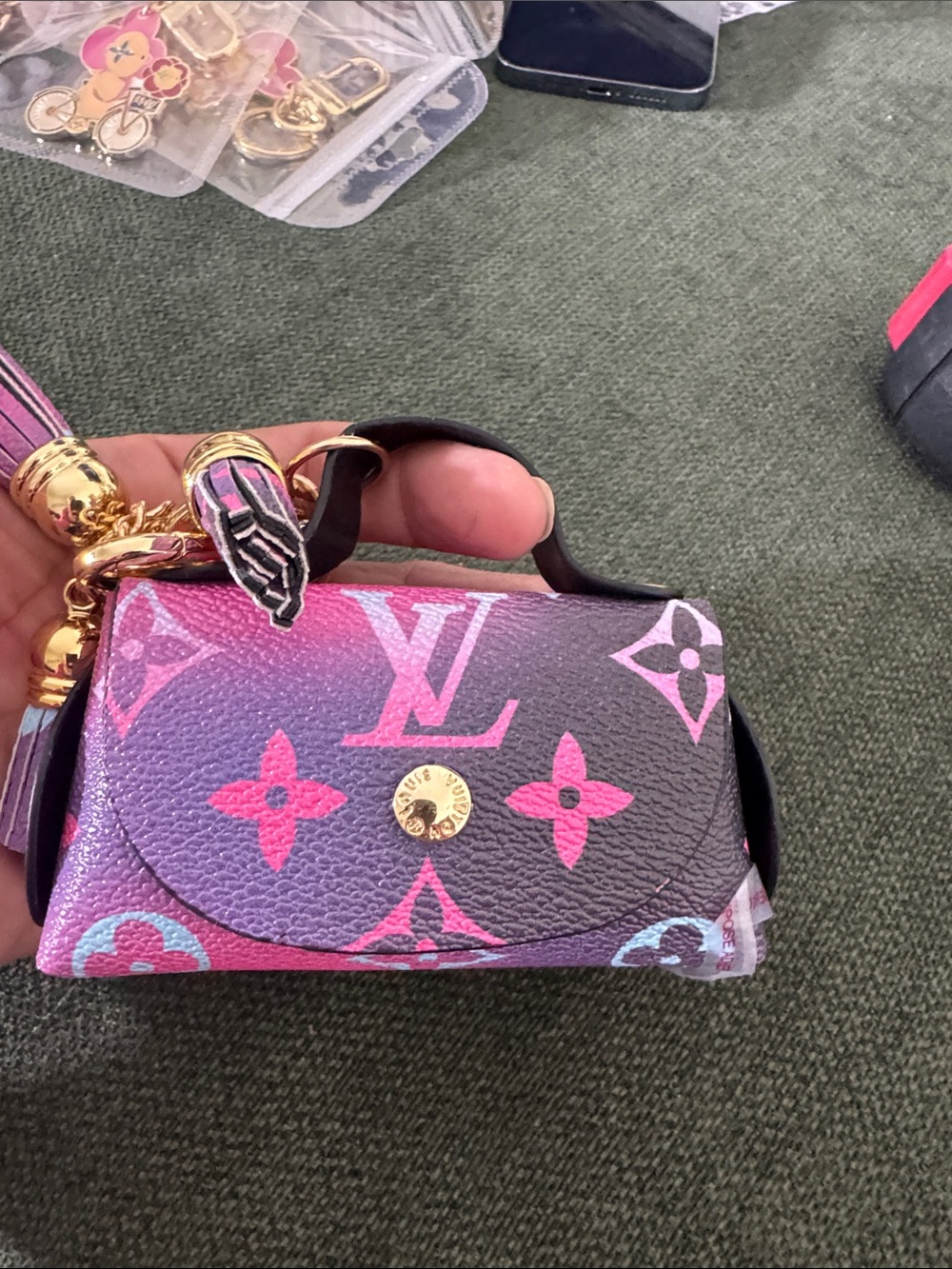 Pink and Purple Monogram Mini Bag Charm